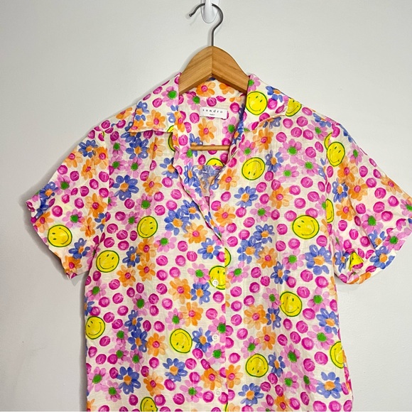 Sandro Smiley Floral button down top size medium - Picture 3 of 7
